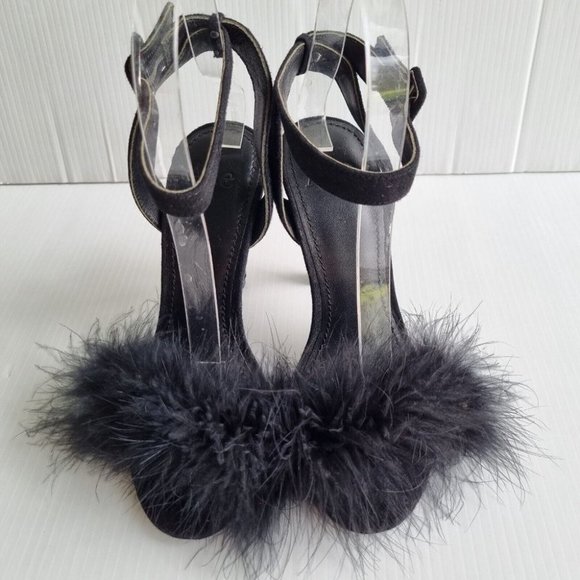 Aje. Black Feather & Suede Open Toe Stilettos Size 36 - Picture 3 of 10